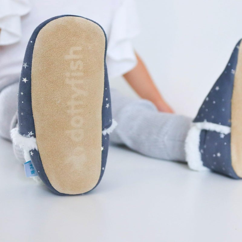 Dotty Fish Toddler Suede Slippers. Silver Stars. 18-24 Months - Image 3